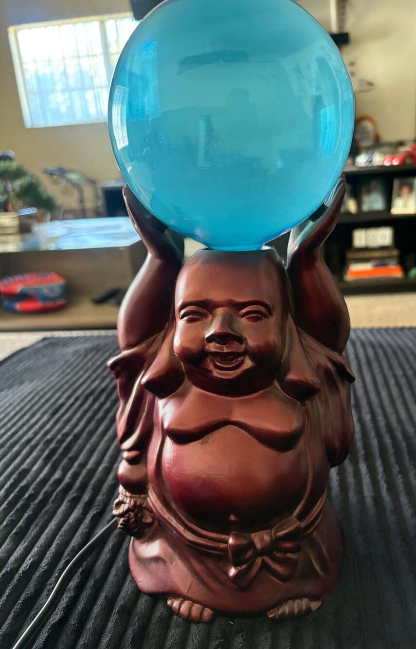 Lumisource Electra Happy Bronze Buddha Plasma Lamp Blue Lightning Orb / Sphere